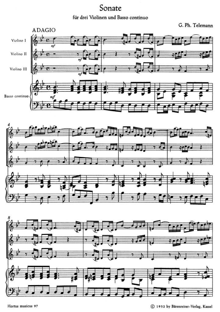 Sonata  Georg Philipp Telemann  Adolf Hoffmann 3 Violins and Basso continuo : photo 1