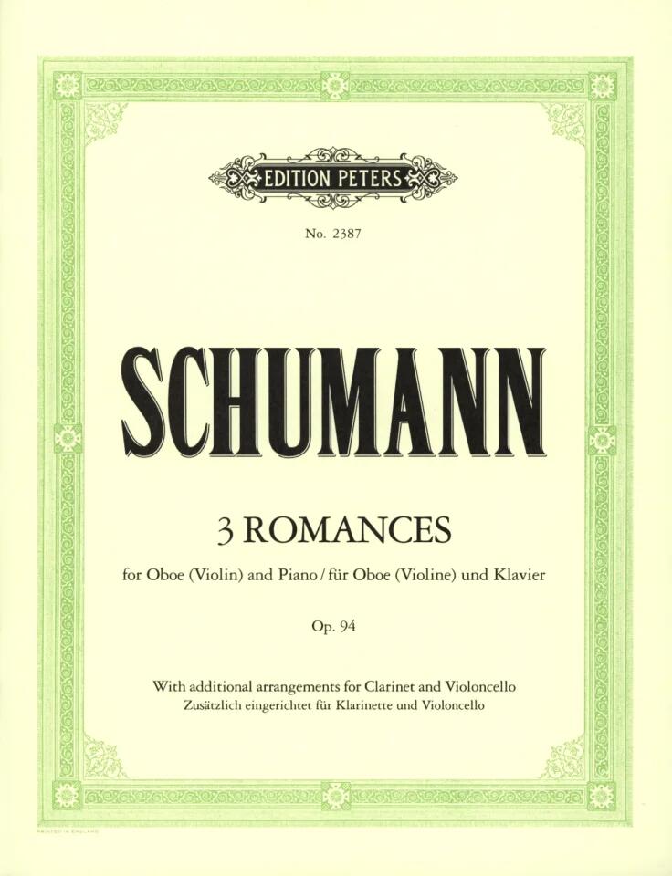 Edition Peters Romances op. 94Three Romances For Oboe Op.94 : photo 1