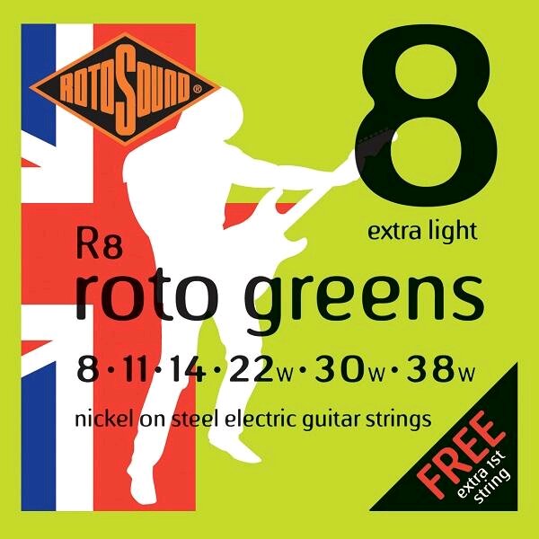 Rotosound R8 Roto Green Nickel Plated .008-.038 R/W Extra Light : photo 1