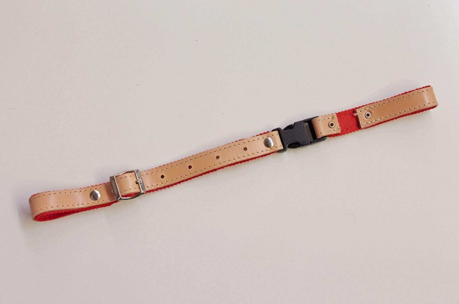 Fuselli Back strap in red lined wool and natural leather : photo 1