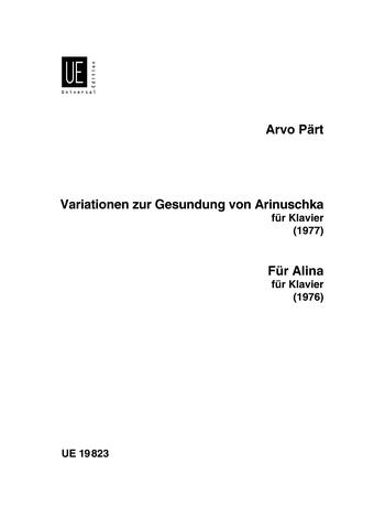 For Alina Variations for the Healing of Arinushka Arvo Pärt Klavier Buch UE 19823 : photo 1