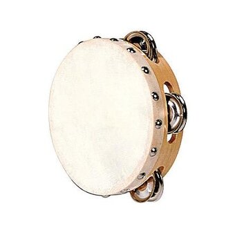 Fuzeau Tambourin peau naturelle 15 cm avec 8 cymbalettes : photo 1