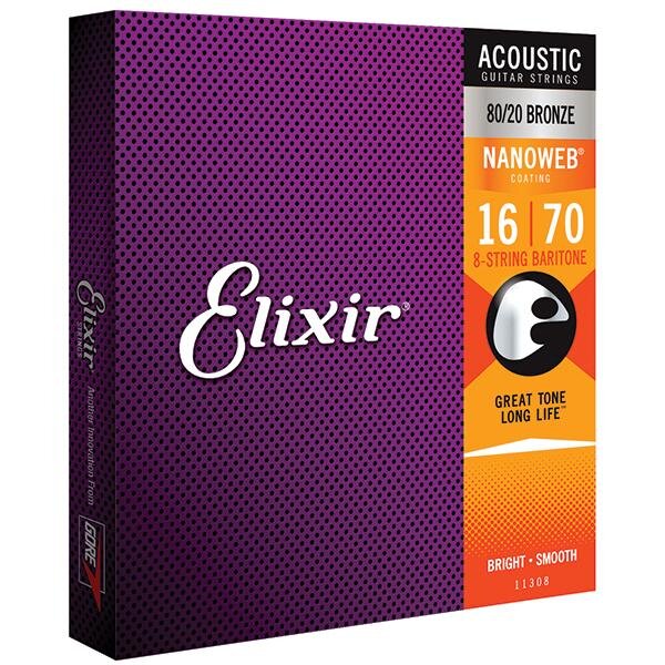 Elixir Acoustic NANOWEB 80/20 Bronze Coating .016-.070 8-String Baritone : photo 1