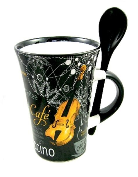 Music Sales Little Snoring Gifts: Cappuccino Mug  Violin (Black) : photo 1