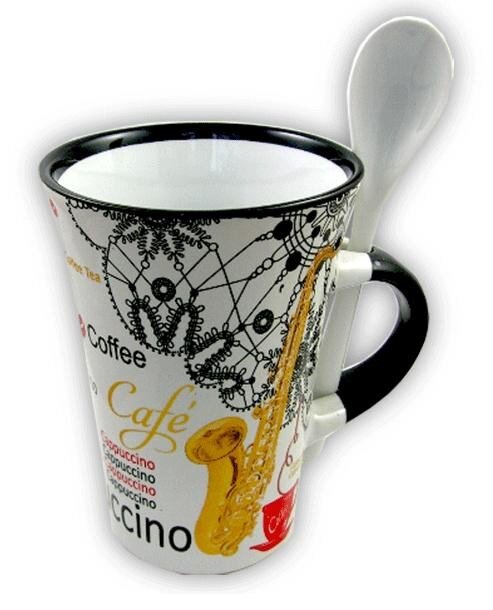 Hal Leonard Little Snoring Gifts: Cappuccino Mug With Spoon  Saxophone (White) : photo 1