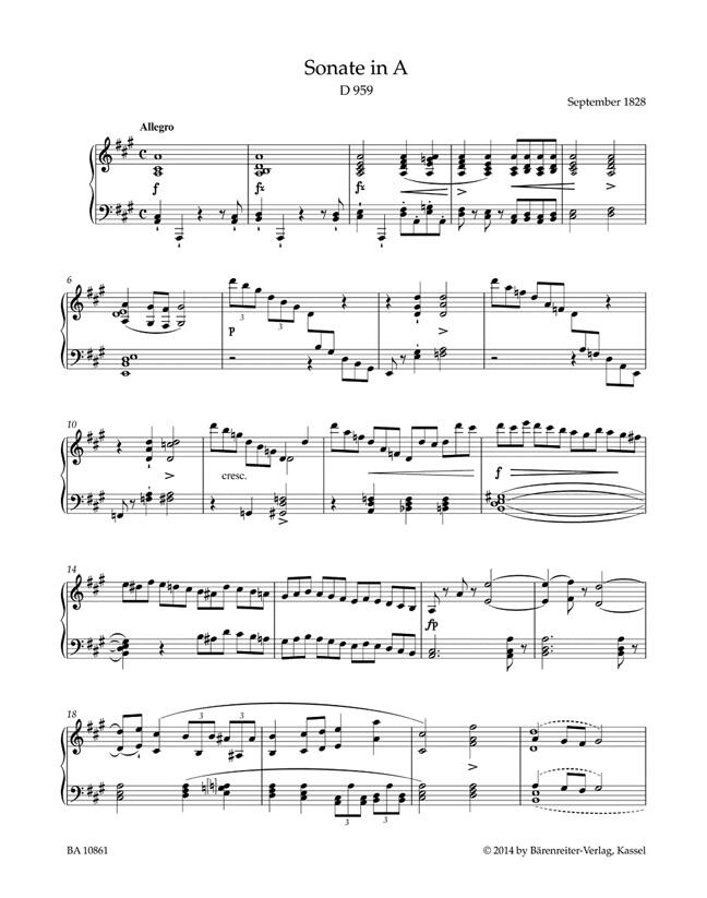 Sonata In A Major D 959 Franz Schubert Bärenreiter-Verlag Piano Recueil Urtext Classique : photo 1