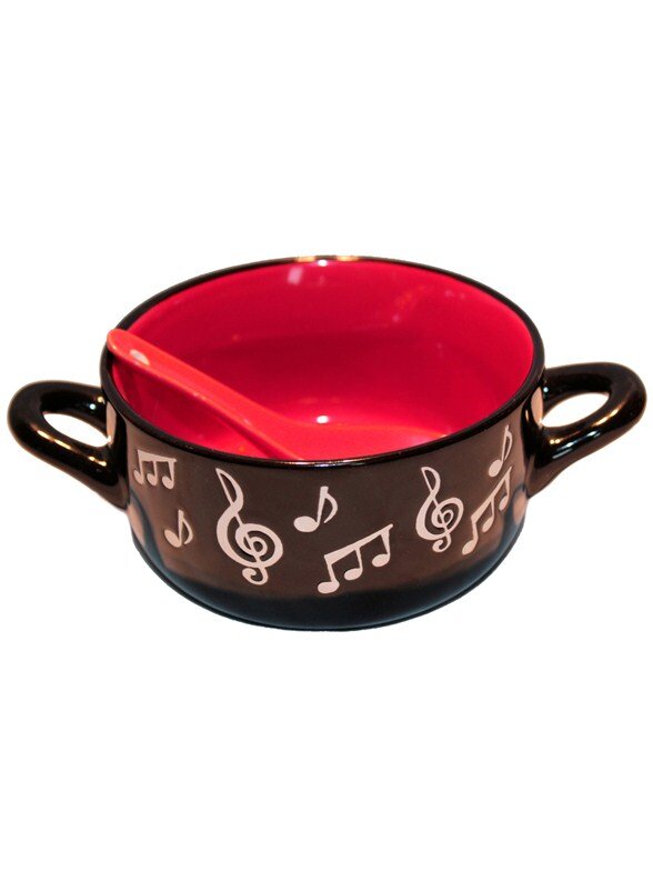 Music Sales Musical Note Cereal / Soup Bowl with Spoon Red : photo 1