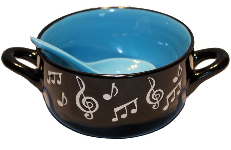 Music Sales Musical Note Cereal / Soup Bowl with Spoon Blue : photo 1