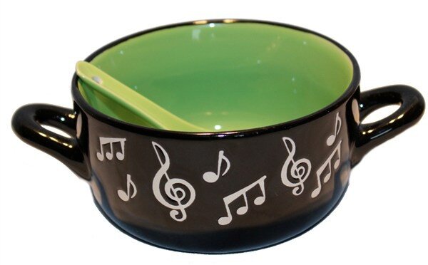 Music Sales Musical Note Cereal / Soup Bowl with Spoon Green : photo 1