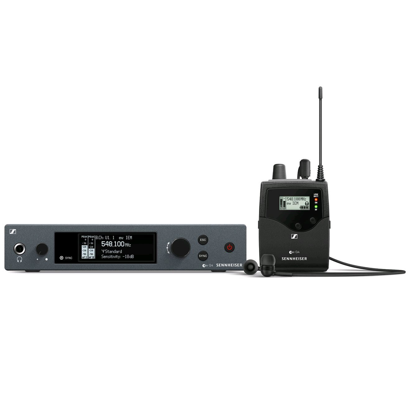 Sennheiser ew IEM G4-A Wireless stage monitor set. Includes (1) SR IEM G4 stereo transmitter, (1) EK IEM G4 stereo pocket receiver, (1) pair of IE4 headphones and (1) GA3 rack kit, frequency range: A (516 - 558 MHz) : photo 1