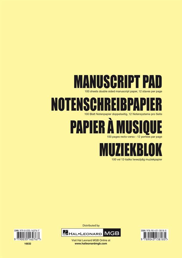 Manuscript Pad Notenschreibpapier / Bloc Papier à Musique / Muziekblok : photo 1