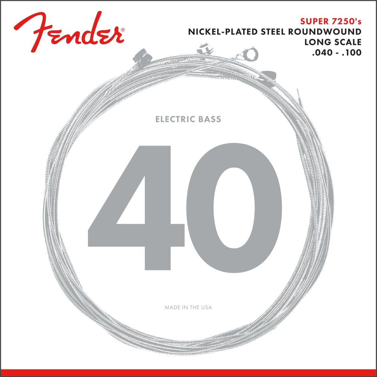 Fender  7250 Bass Strings, Nickel Plated Steel, Long Scale, .040-.100 Gauges, (4) : photo 1