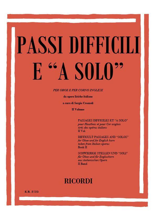 Passi Difficili E A Solo Da Opere Liriche Per Oboe E Per Corno Inglese Sergio Crozzoli  Oboe Partitur  ER 2723 : photo 1