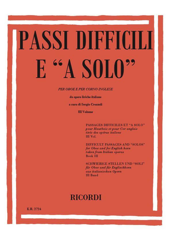Passi Difficili E A Solo Da Opere Liriche   Sergio Crozzoli  Oboe Partitur  ER 2724 : photo 1