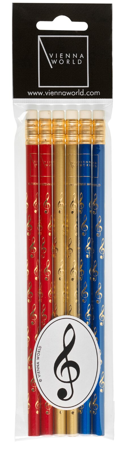 Vienna World Set mit 6 ViolinschlüsselstiftenBleistift-Set G-Schlüssel assortiert (6 Stück) rot / gold / blau (6 Stück pro Packung) Schreibmaterial Z 725 : photo 1