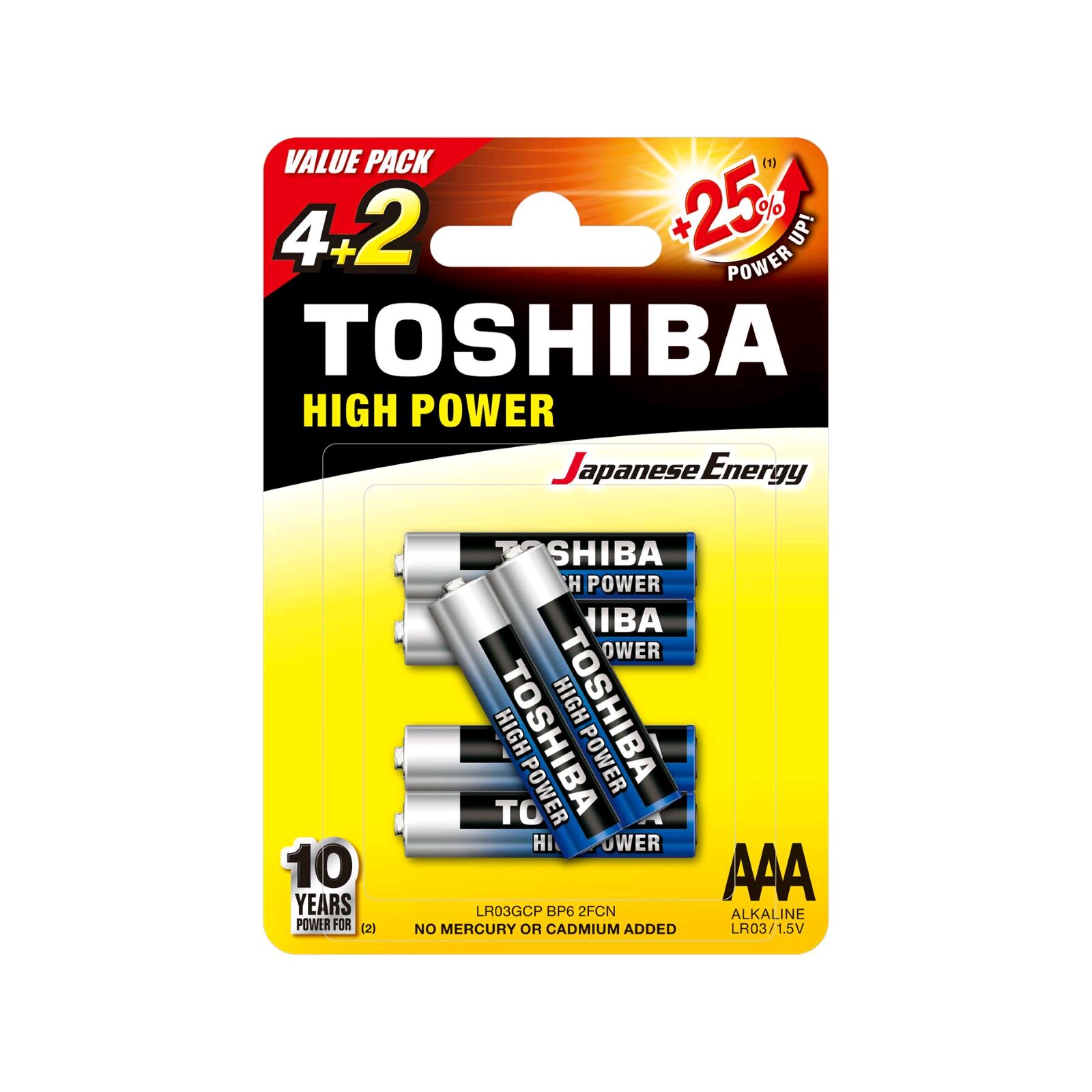 Toshiba High Power AAA - LR03GCP BP-6 2F CN Piles LR03 - Pack de 6 : photo 1