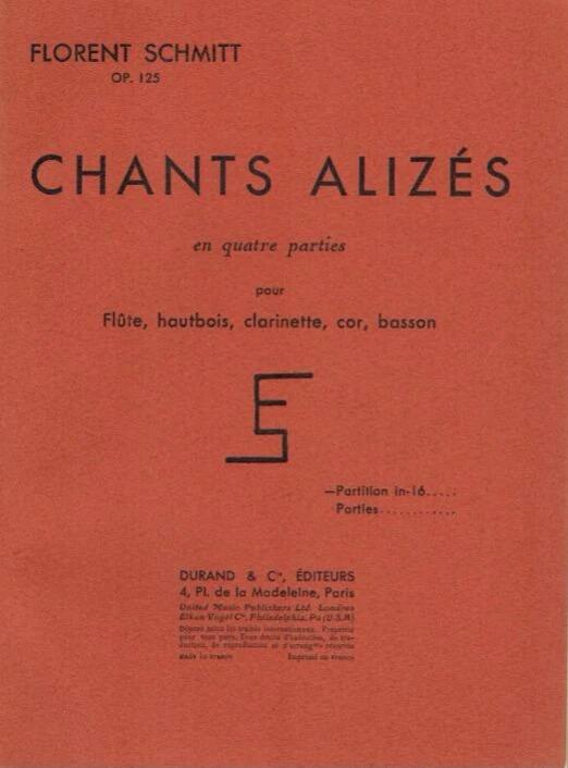 Editions Durand Chants Alizes Op 125 Poche  Florent Schmitt   Studienpartitur  DF 13742 : photo 1