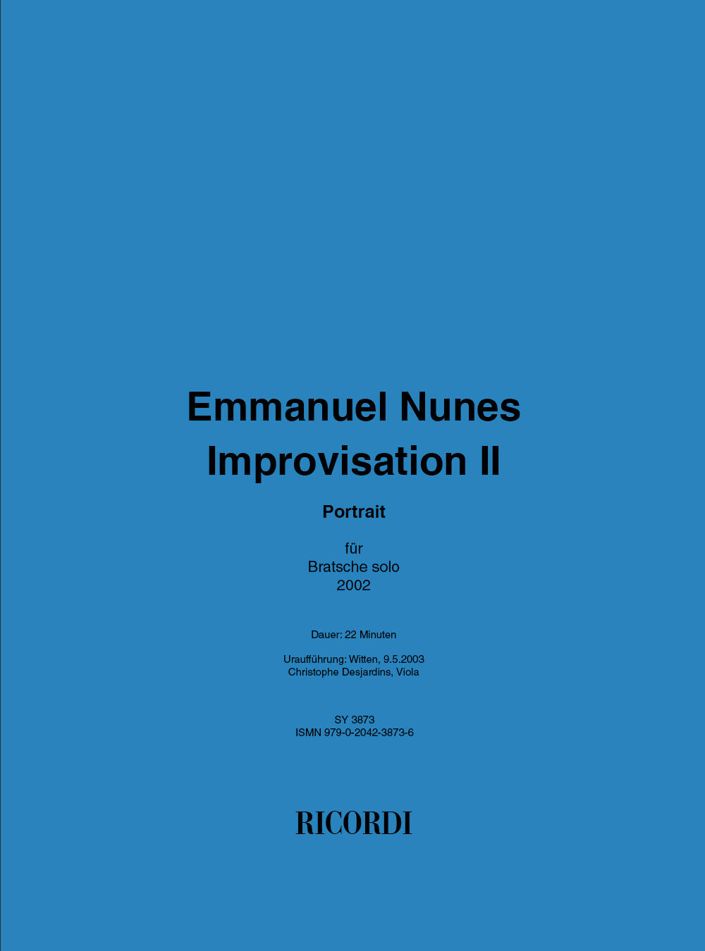 Improvisation II  Emmanuel Nunes  Viola Recueil  Musique contemporaine : photo 1
