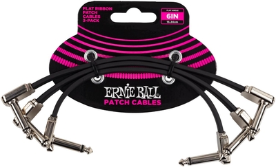 Ernie Ball Plat coudé/coudé noir 15 cm Paquet de 3