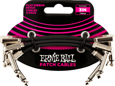 Ernie Ball EB6220 Plat coudé/coudé noir 7.62cm Paquet de 3