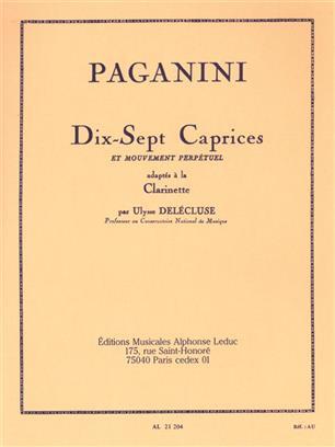 Alphonse 17 Caprices for Clarinet Niccol Paganini Delecluse : photo 1
