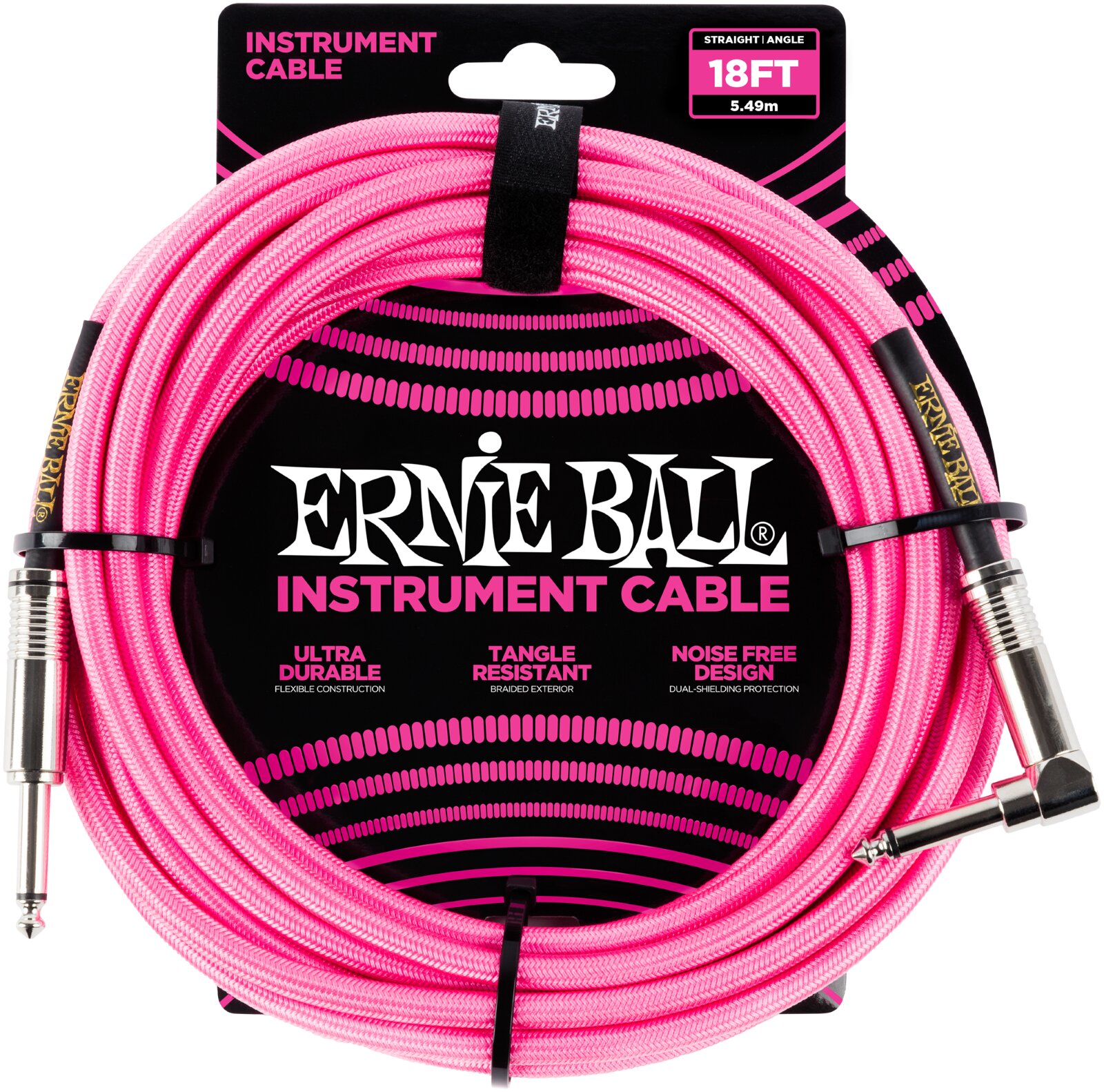 Ernie Ball 18FT Braided Straight / Angle Neon Pink : photo 1