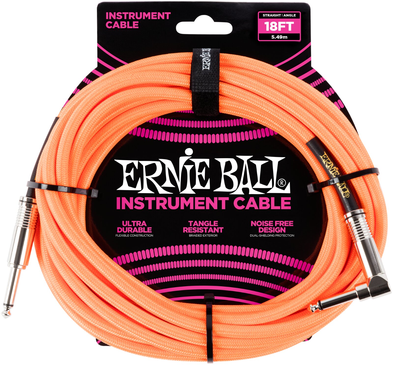 Ernie Ball 18FT Braided Straight / Angle Neon Orange : photo 1