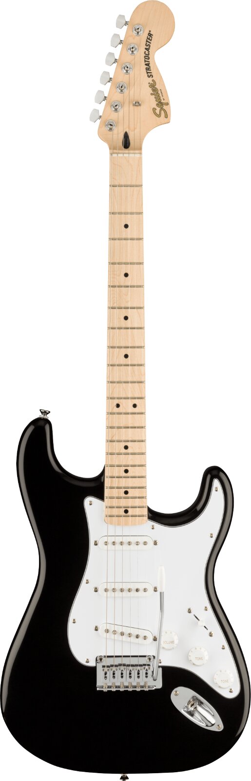 Squier Affinity Series Stratocaster, Ahorngriffbrett, weißes Schlagbrett, schwarz : photo 1