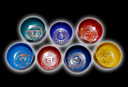 Tibetan Handmade Singing Bowls Tibetan Machine Made Seven Chakra Bowls (Seven Colors) Set of 7pcs : photo 1