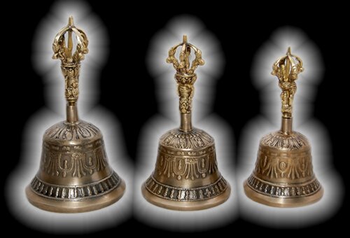 Tibetan Handmade Singing Bowls Tibetan Brass Bells w/Dorjee 11cm pce : photo 1