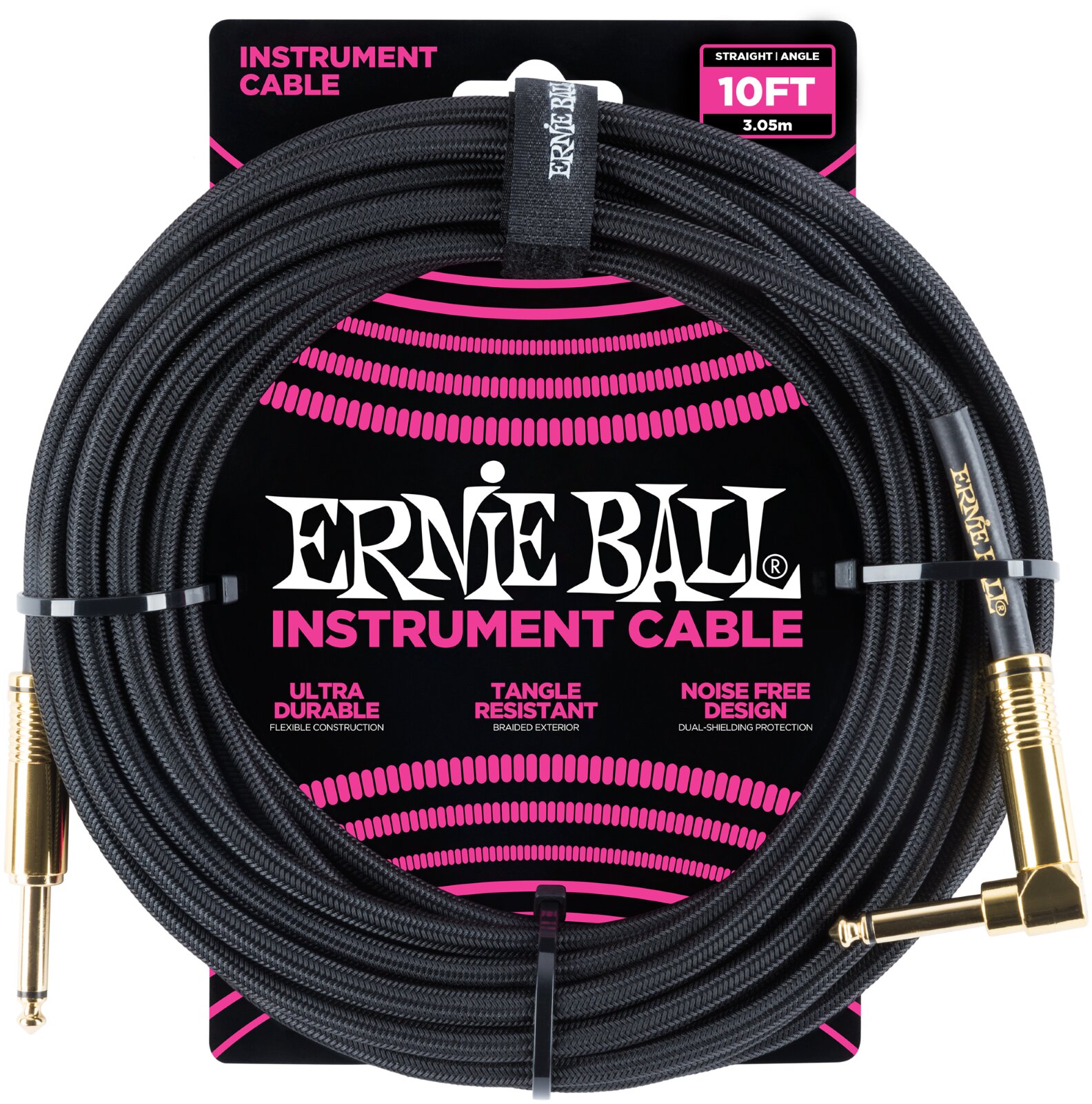 Ernie Ball Instrument Cable, Black Cloth, Straight / Angled, 3m (10ft) : photo 1