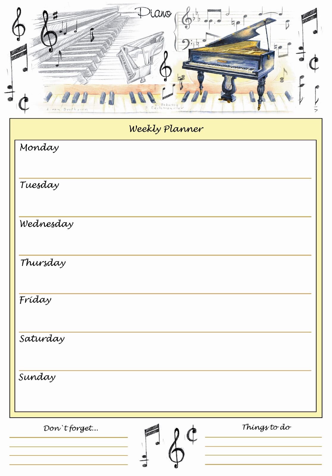 Hal Leonard Little Snoring Gifts - A4 Weekly Planner - Piano Design : photo 1