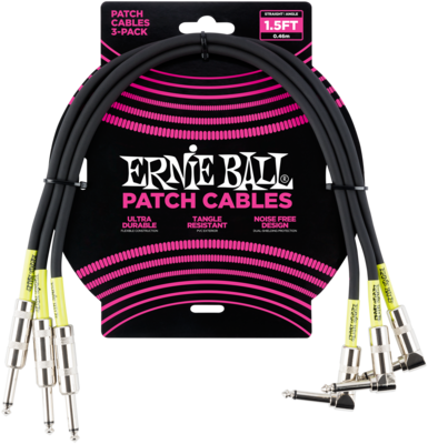 Ernie Ball gerade / abgewinkelt schwarz 45cm 3er-Pack