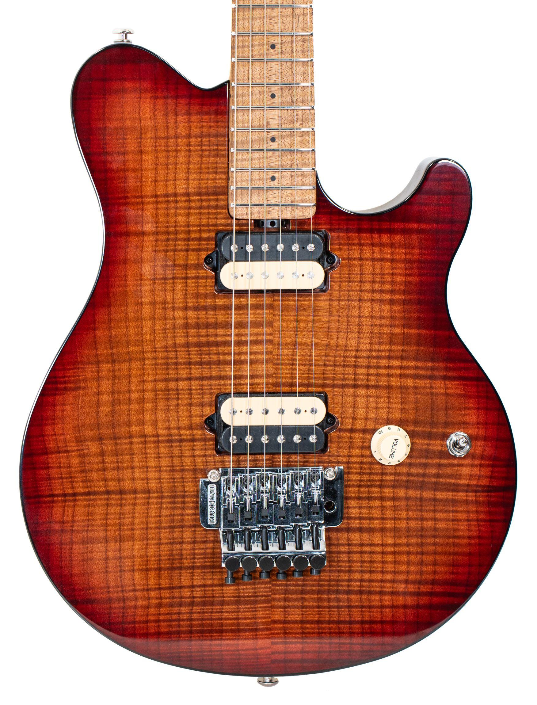 Ernie Ball Music Man Axis – Roasted Amber Flame – Roasted Maple Neck