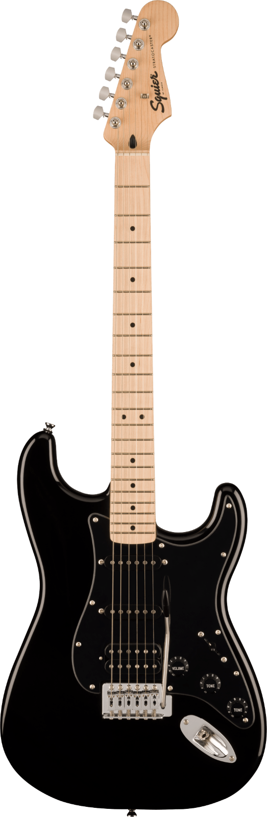 Squier Sonic Stratocaster HSS, Ahorngriffbrett, schwarzes Schlagbrett, schwarz : photo 1