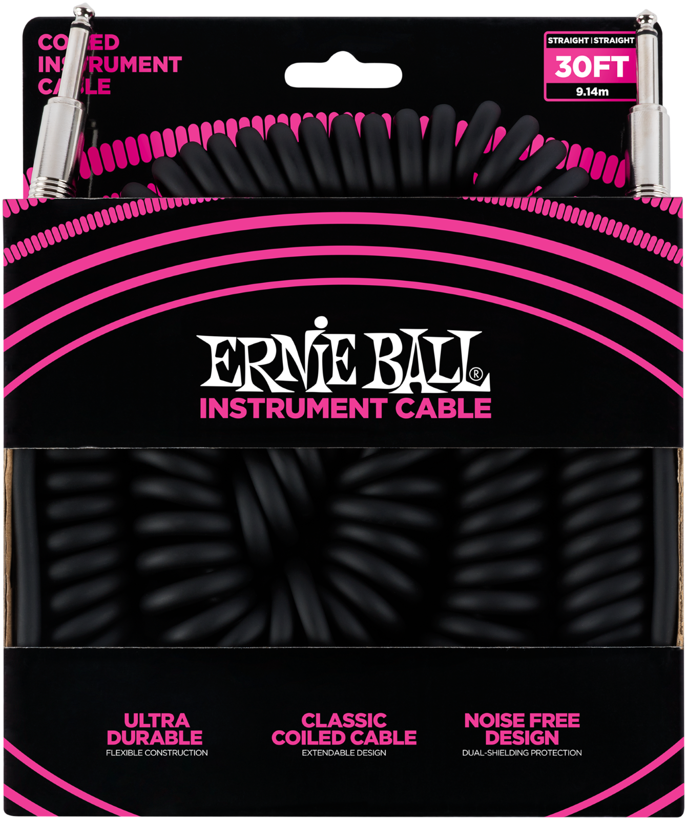 Ernie Ball Câble en spirale droit/droit, noir, 9,14m : photo 1