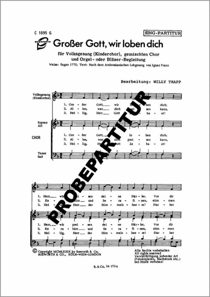Grosser Gott, wir loben Dich Réduction piano : photo 1