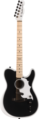 Fender Jack White Triplesonic Acoustasonic Telecaster with Case, Maple Fingerboard, White Pickguard, Satin Arctic White with Black Top