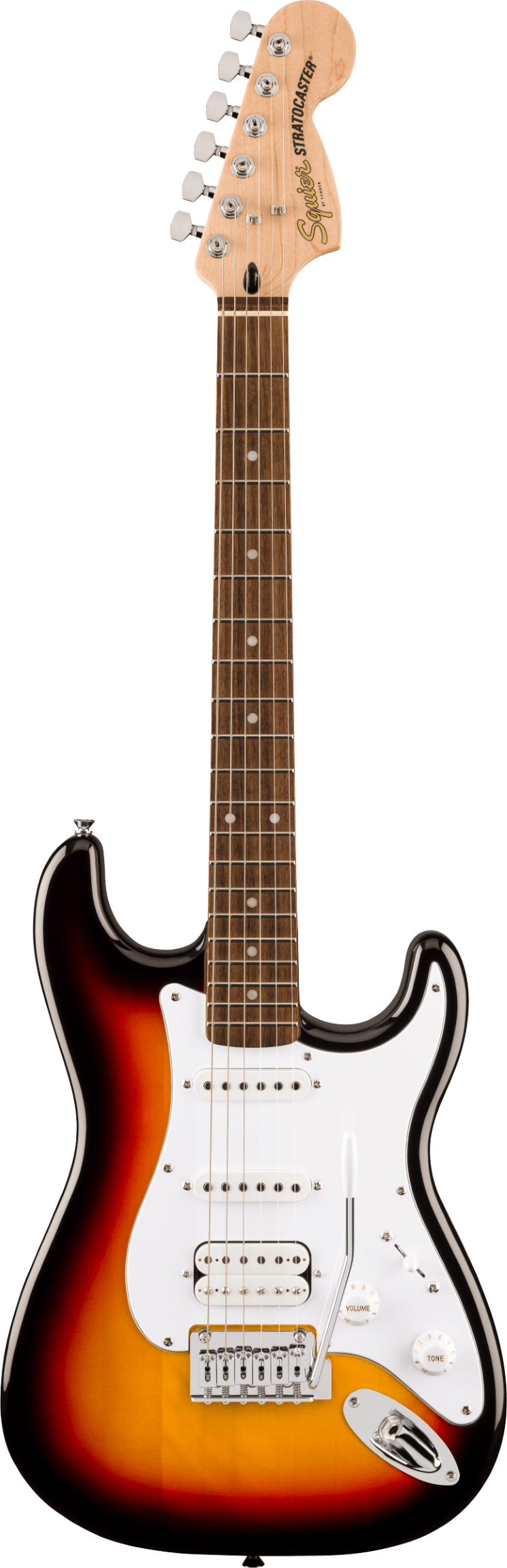 Squier Affinity Series Stratocaster Junior HSS, Laurel Fingerboard, White Pickguard, 3-Color Sunburst : photo 1