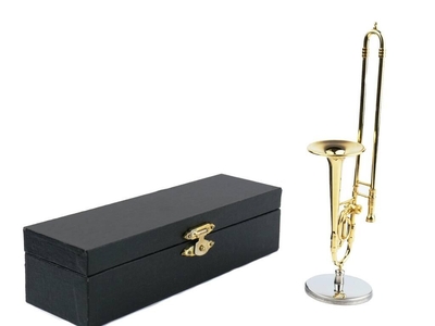 Agifty Miniature Trombone instrument with stand and case (13.5 cm / gold-plated) (decoration, non-playable)
