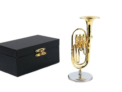 Agifty Tuba miniature instrument with stand and case (10.6 cm / gold-plated) (decoration, non-playable)