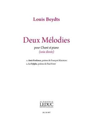 Alphonse Deux mélodies pour chant et piano (voix élevée)