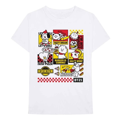 T-Shirt BTS BT21 Unisex T-Shirt: Bite Fast Food (White) Taille M