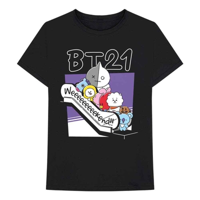 T-Shirt BTS BT21 Unisex T-Shirt: Weekend (Black) Taille S