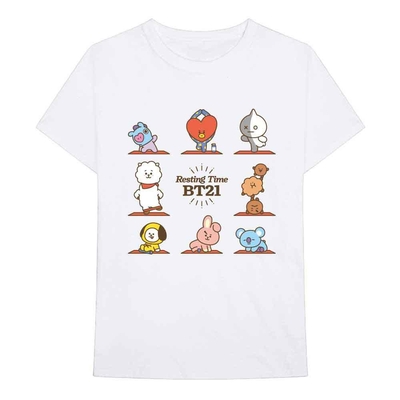 T-Shirt BTS BT21 Unisex T-Shirt: Resting Time (White) Taille L