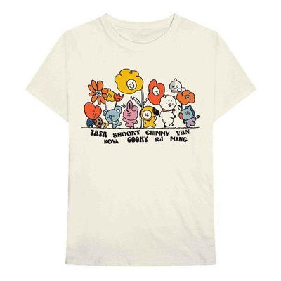T-Shirt BTS BT21 Unisex T-Shirt: Hippie Flowers (Natural) Taille XXL
