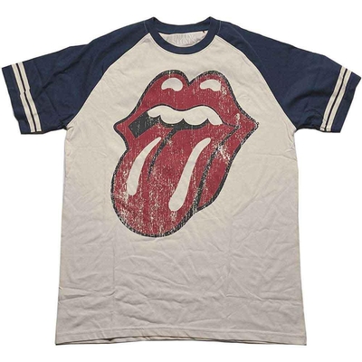 T-Shirt The Rolling Stones Unisex Raglan T-Shirt: Lick (Natural & Navy Blue) Taille L