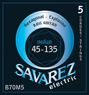 Savarez F70M5 El. Bass 5-String Set .045-.135 Focus Stainless Steel, hexagonal core R./W. Medium Tension