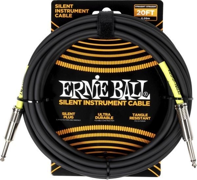 Ernie Ball Instrument Cables, Classic Silent, Straight/Right, Black, 6.10 m