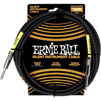 Ernie Ball Instrument Cables, Classic Silent, Straight/Right, Black, 3.05 m